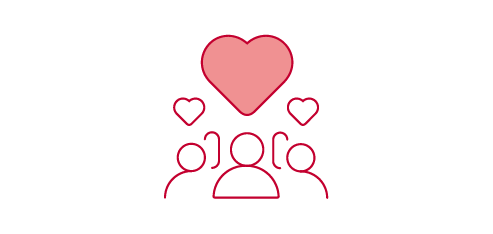 Engaged employees, represented by people and hearts.