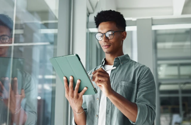 A person smiling at another person