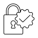 A black and white icon of a lock and a check mark